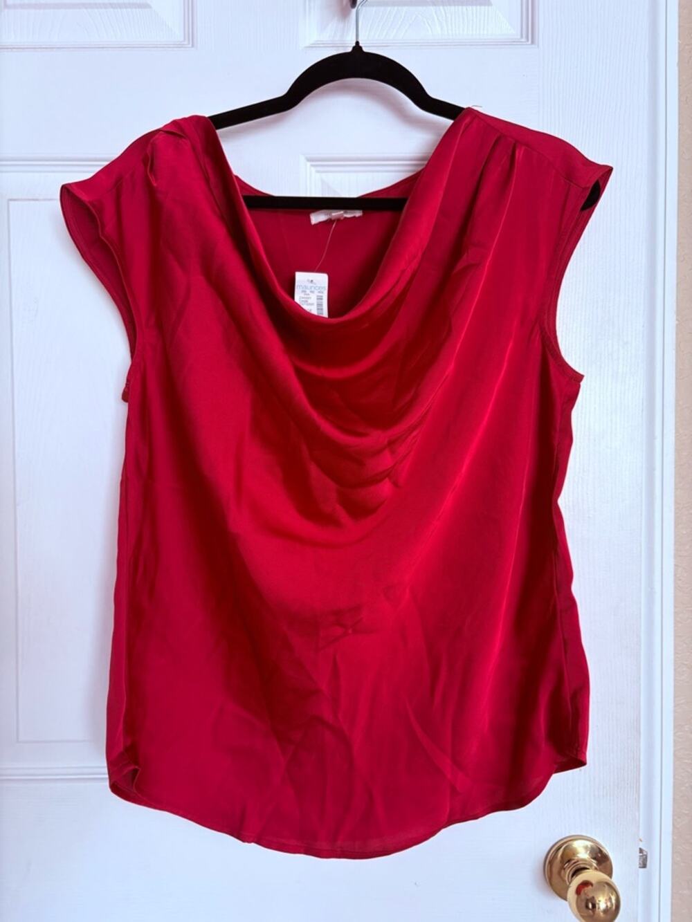 Maurices Red Satin Blouse Large Sleeveless Draped Neck Top NWT
